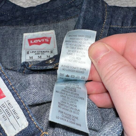 Levi's Boys Denim Button Up Shirt Pearl Snap Dark Wash Blue Size Medium 10-12 Ye - Picture 8 of 12